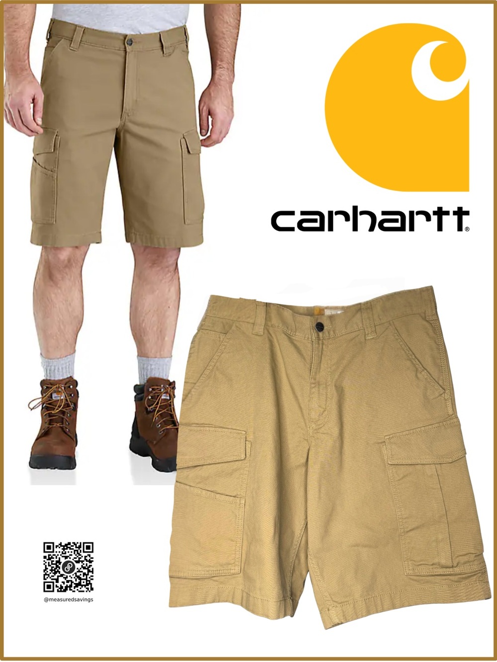 34x11 NWT Carhartt Relaxed 11" Rigby Cargo Short - Dark Khaki - Style #03542 253